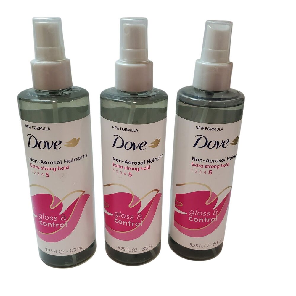 Lot Of 3 Dove Non-Aerosol Hairspray #5 Extra Strong Hold Gloss & Control Pump
